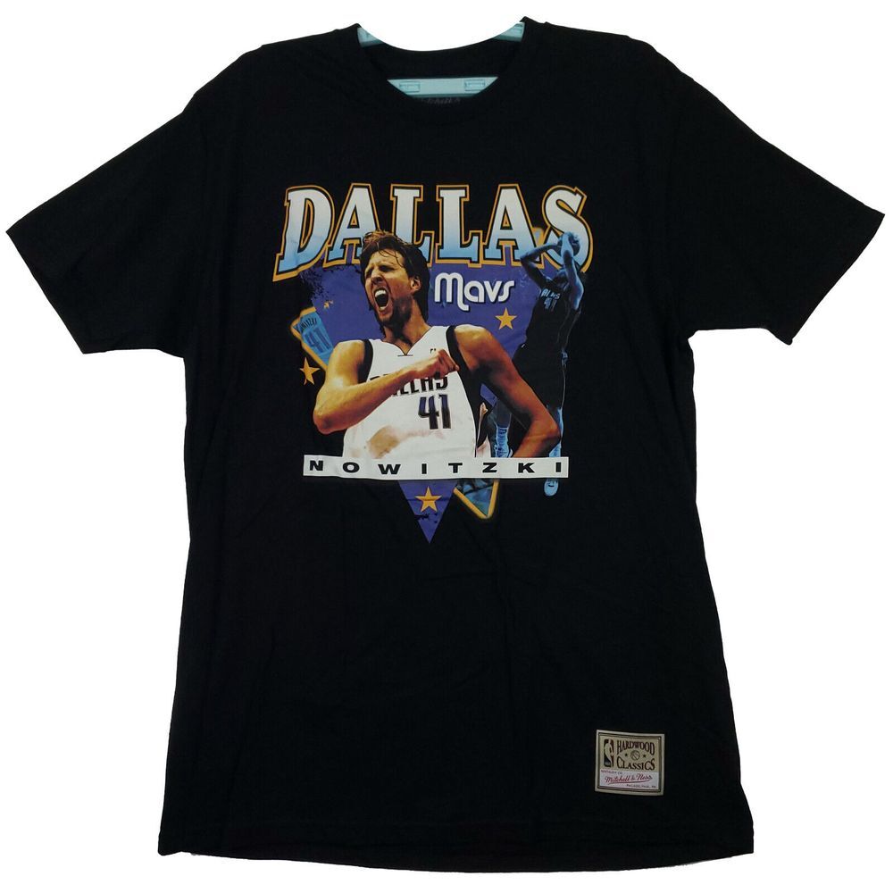 Dirk Nowitzki Dallas Mavs Mitchell & Ness NBA L‎ Large Shirt Stats Black NWT